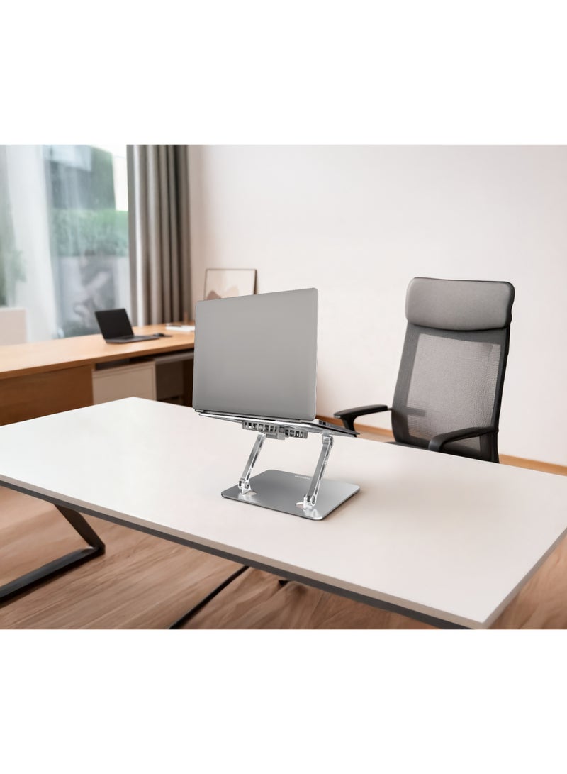 porodo Aerodesk Cooling Laptop Stand with Quiet Fan Operation, Adjustable Height, Anti-Slip Base, Durable Carbon Steel Material, Universal Support Device for ranging from 14-17.3 inches, Rotating Joints - Silver - Image 4