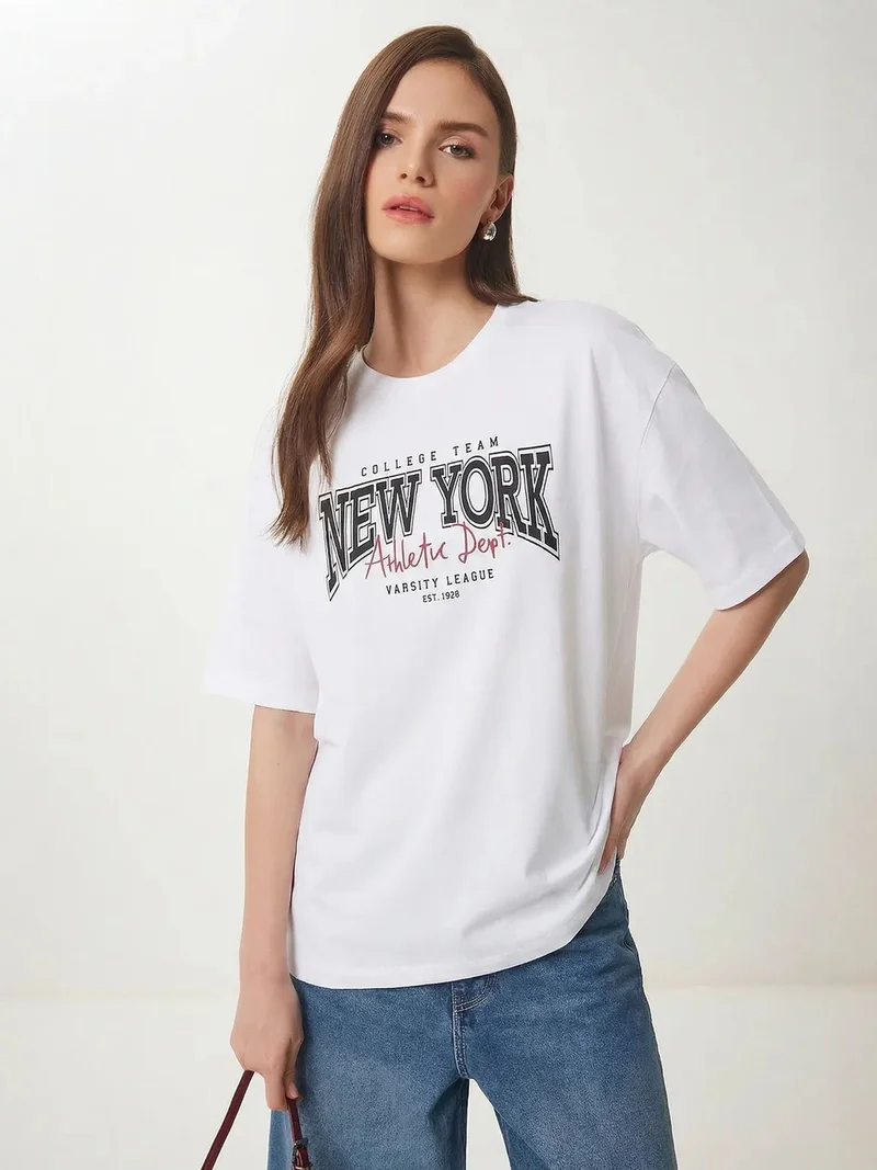 Happiness İstanbul ISTANBUL Oversized Printed Crew Neck T-Shirt