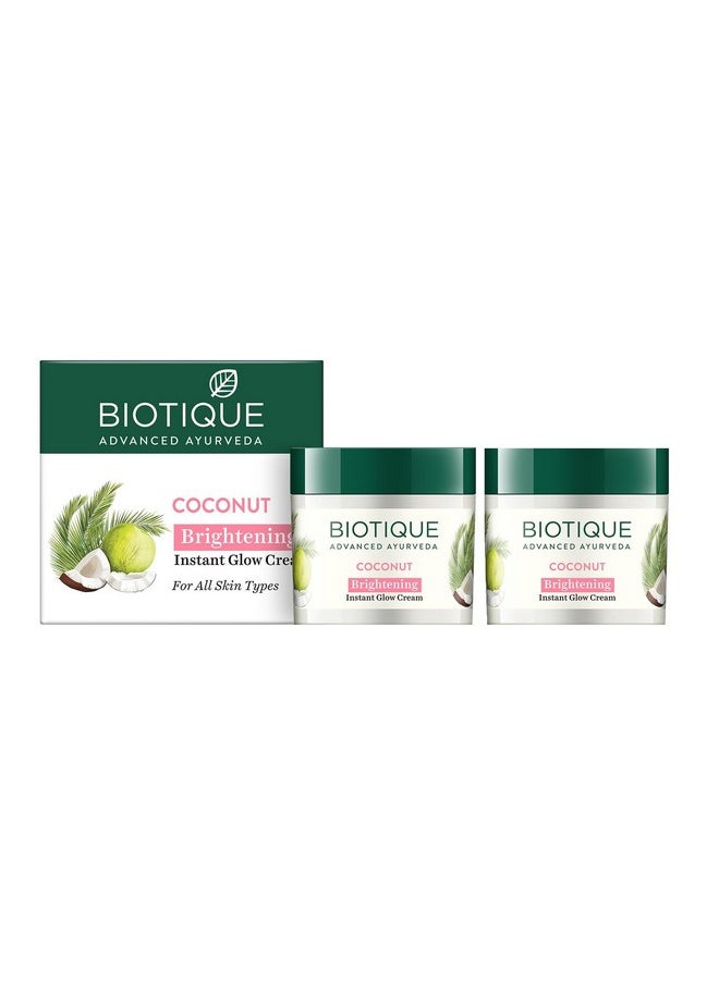 Biotique Coconut Brightening Instant Glow Cream For All Skin Types 50G (Pack Of 2)  - Image 1