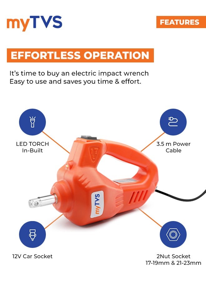 myTVS myTVS Electric Wrench for Car | Compact & Effortless 12V Wrench for Car with 340 N.M Max Torque | Electronic Wrench with in-Built LED Light | 1+1 Year Warranty | TW-68  - Image 2