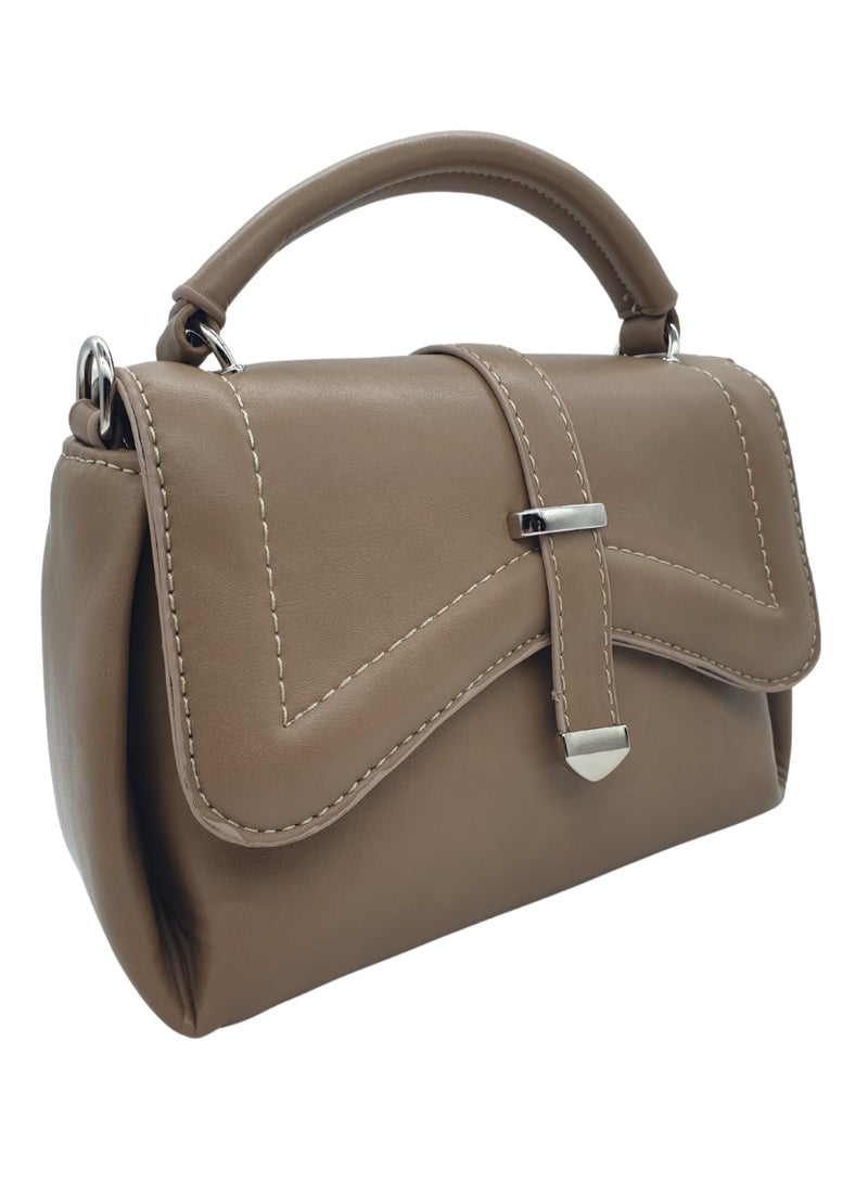 TO FASHION TO 3006 LEATHER WOMEN, GIRLS TOP HANDLE BAG, CROSS BODY BAG, SHOULDER BAG, WITH ATTATCHED BELT, MODERN, UNIQUE AND ELEGANT DESIGN, DIMENSIONS 15*22*10 CM COFFEE A  - Image 1