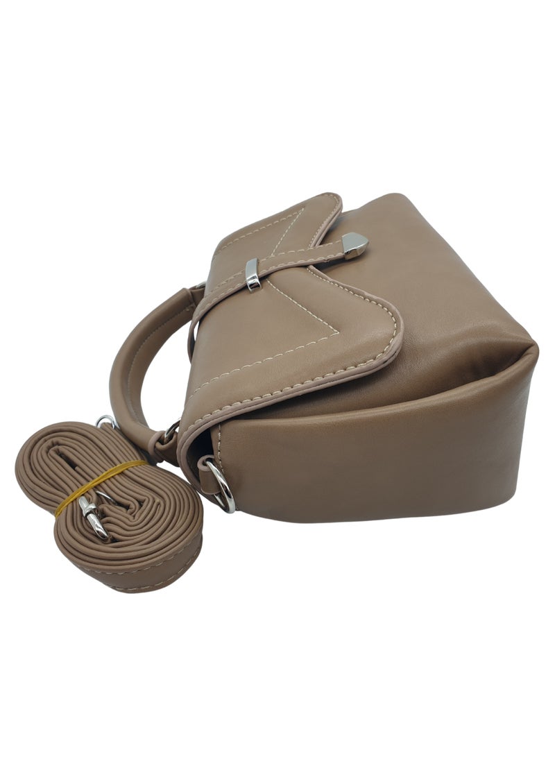 TO FASHION TO 3006 LEATHER WOMEN, GIRLS TOP HANDLE BAG, CROSS BODY BAG, SHOULDER BAG, WITH ATTATCHED BELT, MODERN, UNIQUE AND ELEGANT DESIGN, DIMENSIONS 15*22*10 CM COFFEE A  - Image 4