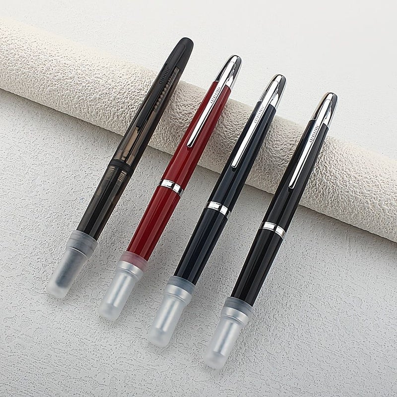 Retractable Fountain Pen EF Tip 0.38mm Black Resin Writing Gift Pen Converter Included - Image 1