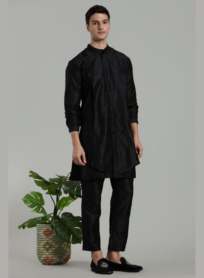 Abhishti Black Flap Detail Button Down Kurta - Image 1