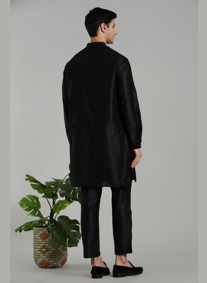 Abhishti Black Flap Detail Button Down Kurta - Image 4