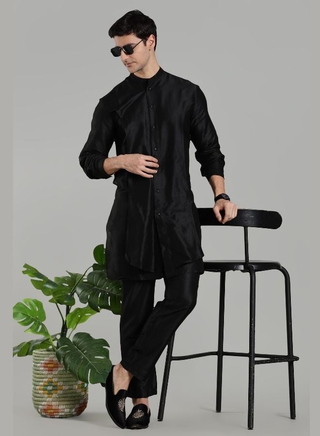 Abhishti Black Flap Detail Button Down Kurta - Image 5