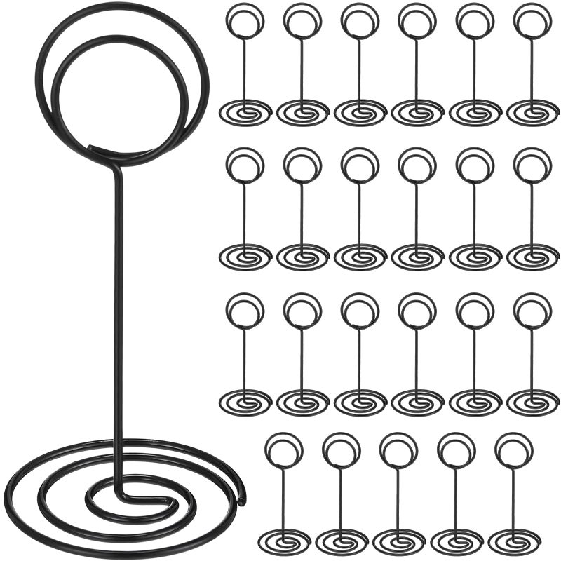 TecUnite 24 Pieces 3.35 Inch Table Number Holder Place Card Photo Holder Picture Name Menu Clips Memo Cards Stand for Wedding Reception Anniversary Birthday Party Centerpieces (Black) - Image 1