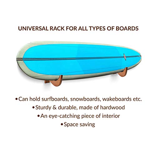 TESLYAR Surfboard Wall Mount – Wooden Surfboard Rack for Wall Storage – Solid Wood Hooks for Surfboard, Snowboard, Paddle Board & Wakeboard – Wave Style - Image 5