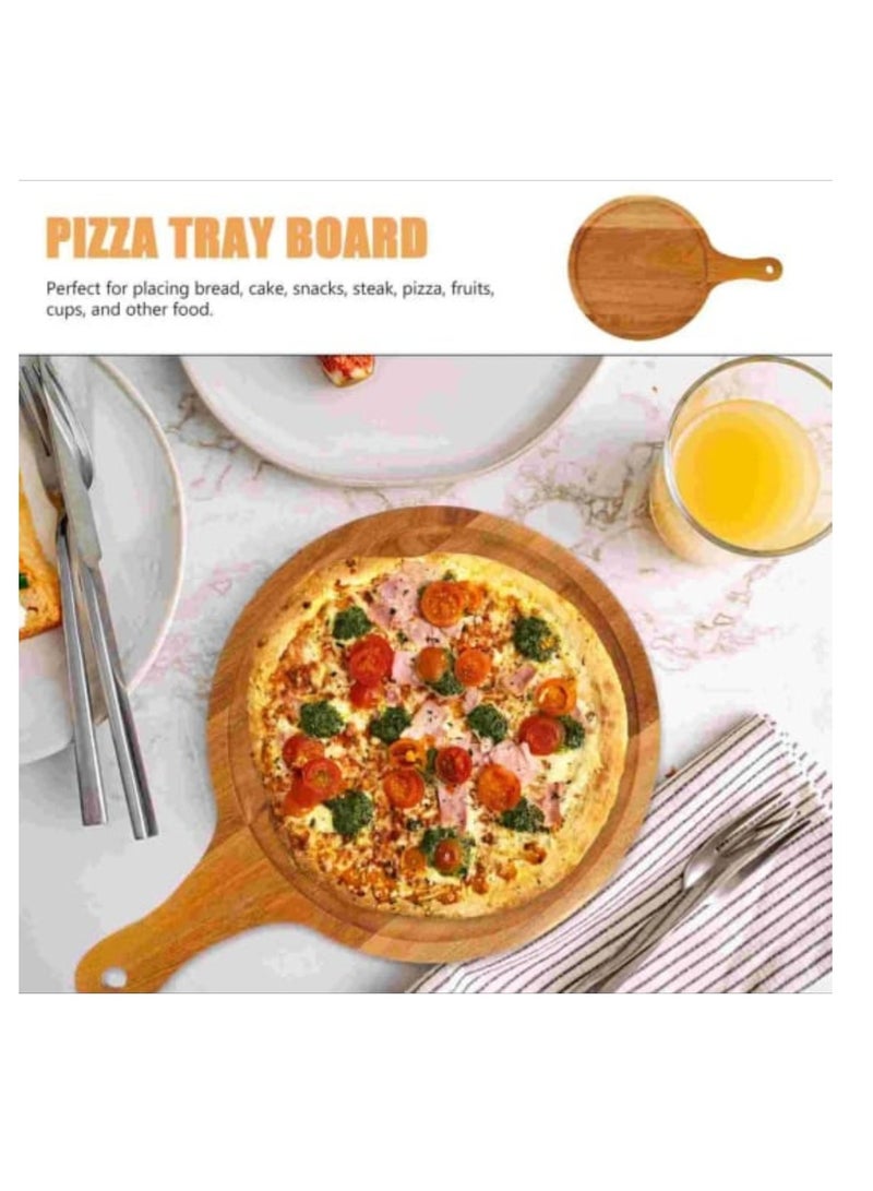 صينية بيتزا خشبية دائرية 25X37 سم من البلوط مع مقبض لقطع الخبز، صينية بيتزا، لوح تقطيع الفواكه وأدوات الخبز - Image 5