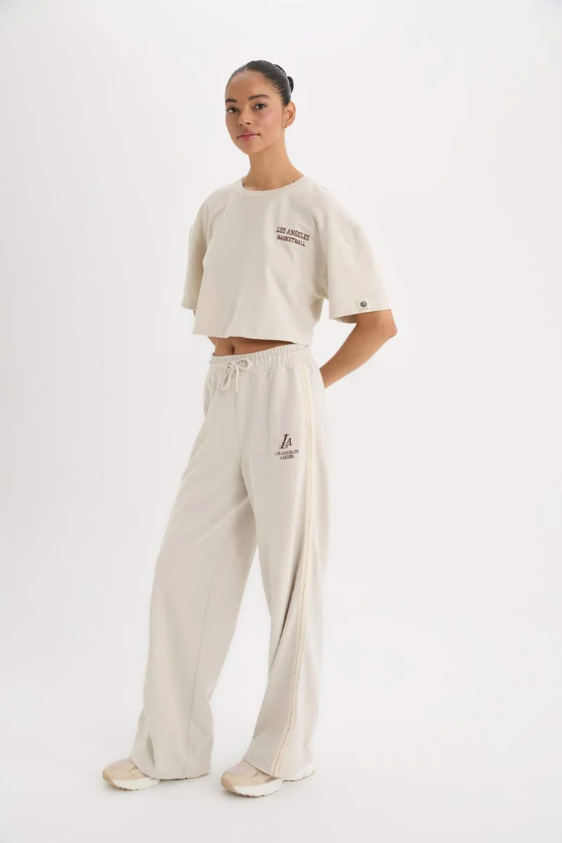 ديفاكتو DeFactoFit NBA Los Angeles Lakers Wide Leg Standard Length Pique Sweatpants
