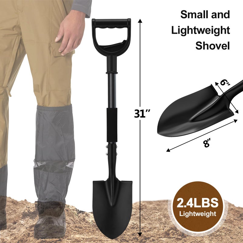 Coconut Shovel for Digging, 31" Garden Shovel with Ergonomic D-Grip, Compact Small Metal Spade Shovel for Gardening Camping, Kids Sand Beach Mini Spade, Portable - Image 2