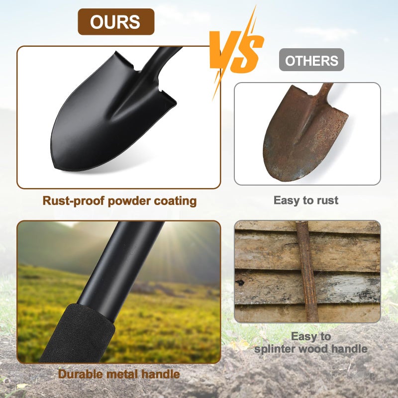 Coconut Shovel for Digging, 31" Garden Shovel with Ergonomic D-Grip, Compact Small Metal Spade Shovel for Gardening Camping, Kids Sand Beach Mini Spade, Portable - Image 3