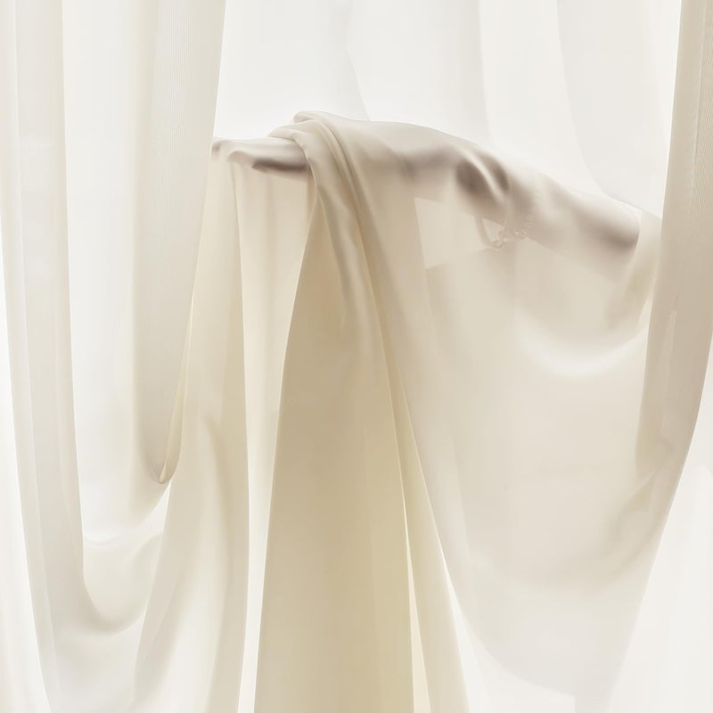 FMFUNCTEX Sheer Non-See-Through Butter Cream Curtains for Bedroom, Faux Silk That Let Light Curtains 96 inches Long Light Filtering Privacy Sheer Window Drapes for Living Room, Rod Pocket 2 Panels Set - Image 3