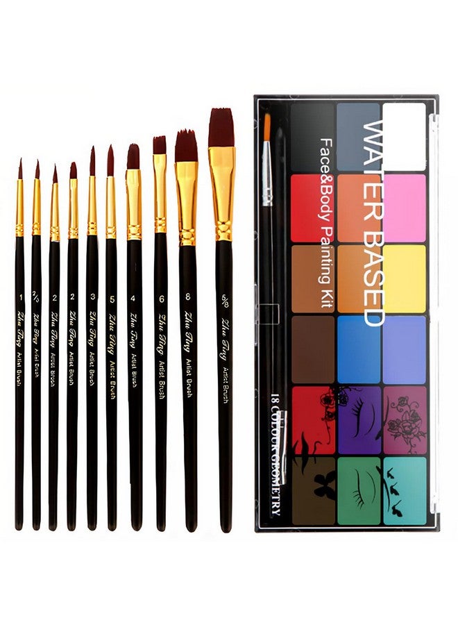 BRIMFULITE Face Painting Kit Non-Toxic Body Paint Washable 18 Colors Facepaint Makeup Kit For Adults With 10 Face Paint Brushes For Halloween Party Cosplay Makeup (Color 001) - Image 1