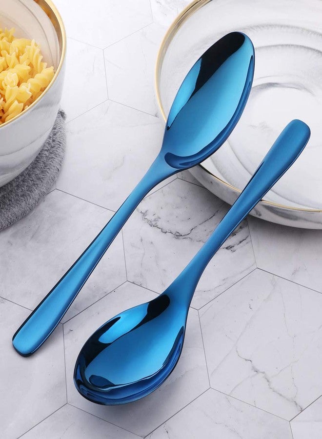 Bisda Buffet Serving Spoons, Stainless Steel 10 Inch Blue Plated Server Set of 2, Large Salad Serverware Utensils, Dishwasher Safe - Image 3
