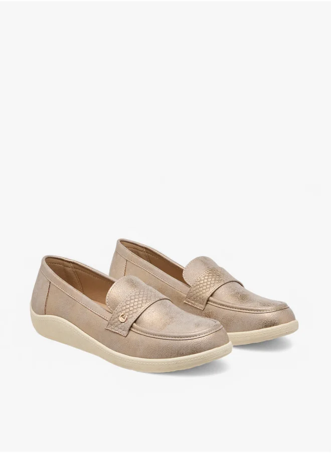 لو كونفورت Textured Slip-On Loafers with Metallic Trim