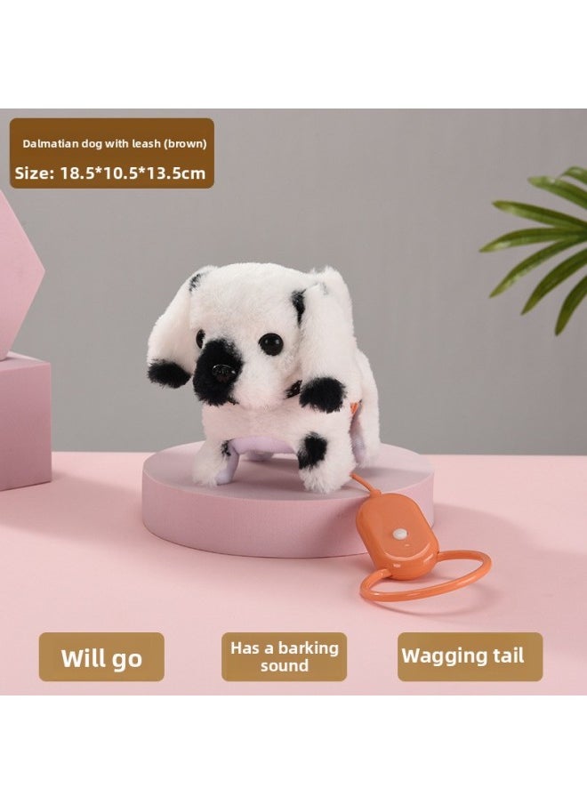 Plush Electric Toy Puppy Simulation Walking Call Tail Electronic Pet Electric Rope Dog Children's Toy-Color:Leash Spotted Dog (black)  - Image 1
