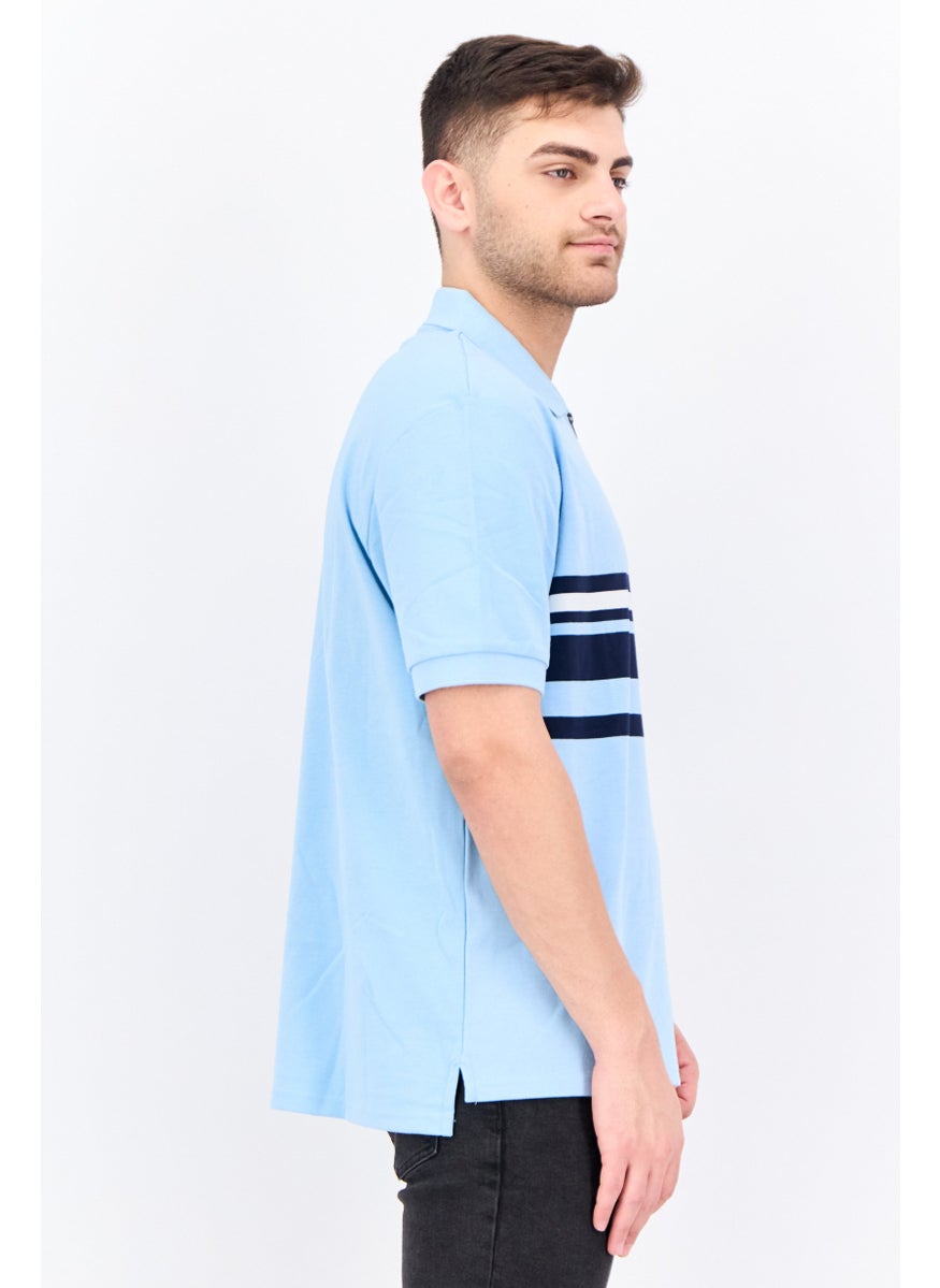 NAUTICA Men Regular Fit Short Sleeves Stripe Polo Shirt, Blue  - Image 2