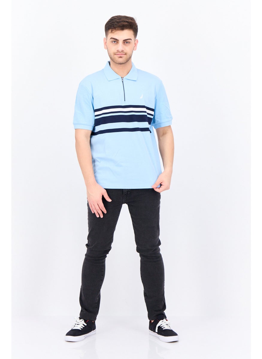 NAUTICA Men Regular Fit Short Sleeves Stripe Polo Shirt, Blue  - Image 4