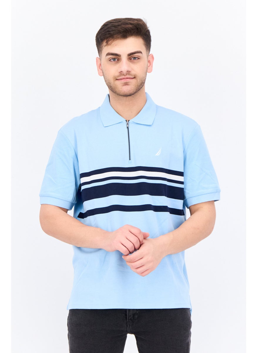 NAUTICA Men Regular Fit Short Sleeves Stripe Polo Shirt, Blue  - Image 1