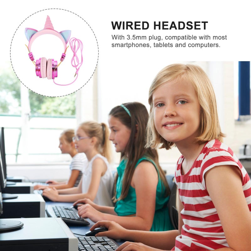 Cat Ear Unicorn Gaming Headset with Microphone Rose Gold Adjustable for Computer Phone - Image 5
