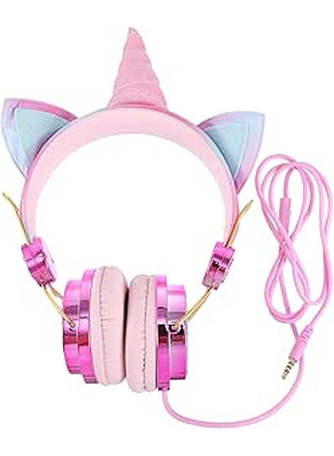 Cat Ear Unicorn Gaming Headset with Microphone Rose Gold Adjustable for Computer Phone - Image 1