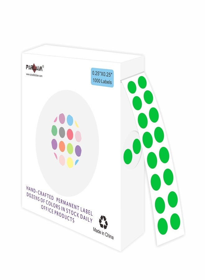 PARLAIM 1/4 Inch Round Permanent Adhesive Color-Code Dot Stickers, 1000 Stickers Roll Dispenser Box Green Circle Labels - Image 1