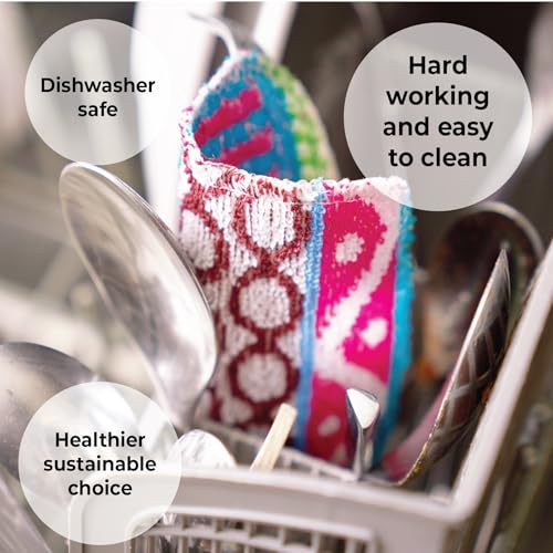 Skoy Scrub, 1-Piece Reusable, Non-Scratching Dish Scrubber for Kitchen and Household Cleaning, Planet-Friendly, Dishwasher Safe Soft Scrub, Assorted Colors and Designs - Image 4