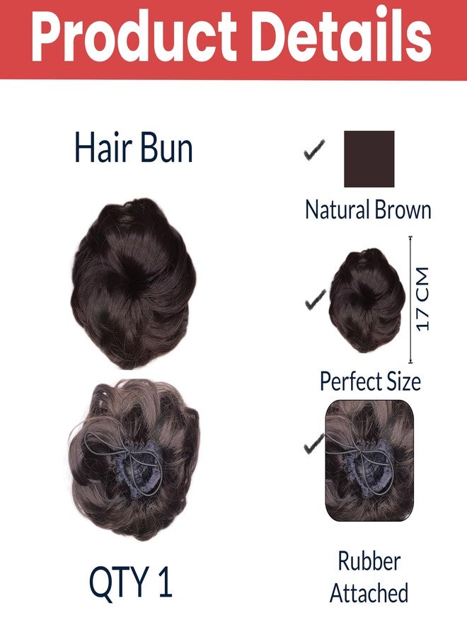 TEMPERIA Hair Accessories For Women Stylish - Artificial Fake Donuts Maker Scrunchies for Wedding - Juda Hair Messy Bun Extension with Elastic Rubber Band Drawstring - Big Size 17 CM - Natural Brown - Image 2