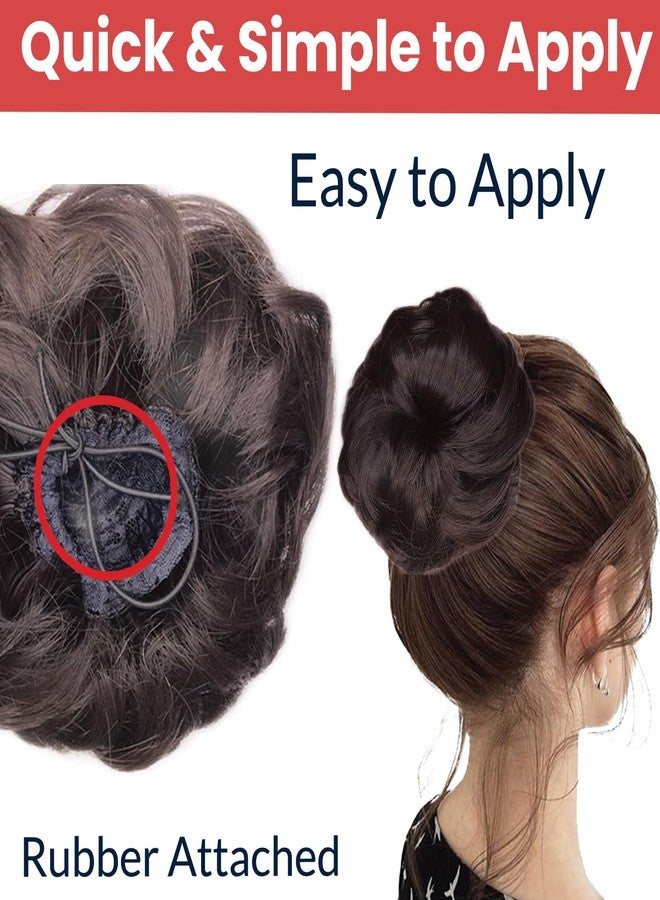 TEMPERIA Hair Accessories For Women Stylish - Artificial Fake Donuts Maker Scrunchies for Wedding - Juda Hair Messy Bun Extension with Elastic Rubber Band Drawstring - Big Size 17 CM - Natural Brown - Image 4