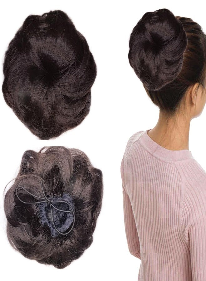 TEMPERIA Hair Accessories For Women Stylish - Artificial Fake Donuts Maker Scrunchies for Wedding - Juda Hair Messy Bun Extension with Elastic Rubber Band Drawstring - Big Size 17 CM - Natural Brown - Image 1