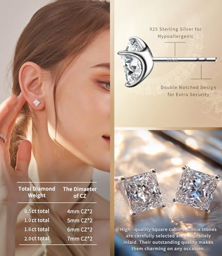 Raneecoco "STUNNING FLAME “18K Gold Plated Sterling Silver Princess Cut Cubic Zirconia Stud Earrings for men women(w-6) - Image 4