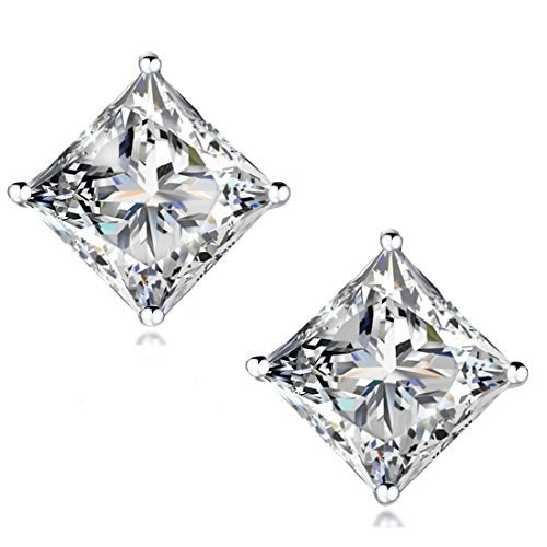 Raneecoco "STUNNING FLAME “18K Gold Plated Sterling Silver Princess Cut Cubic Zirconia Stud Earrings for men women(w-6) - Image 1