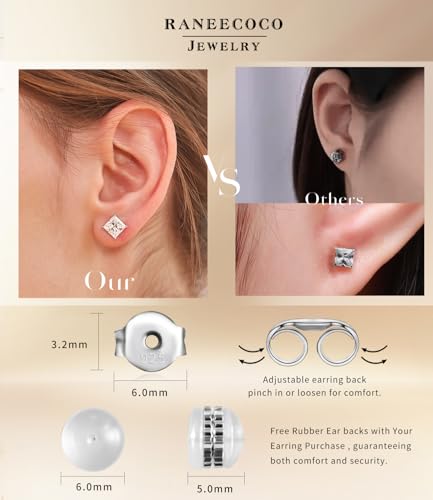 Raneecoco "STUNNING FLAME “18K Gold Plated Sterling Silver Princess Cut Cubic Zirconia Stud Earrings for men women(w-6) - Image 5