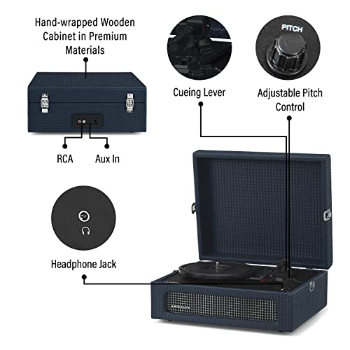 Crosley مشغل أسطوانات كروسلي CR8017B-NY فويجر الكلاسيكي المحمول مع بلوتوث داخلي/خارجي ومكبرات صوت مدمجة، أزرق بحري - Image 5