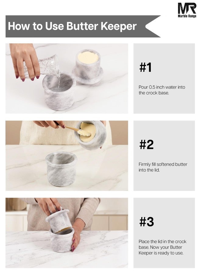 MARBLE RANGE Marble Butter Keeper with Lid Handmade White French Butter Crock for Countertop, 4.25” Butter Dish for Kitchen Decor, Keeps Butter Fresh & Spreadable - Image 5