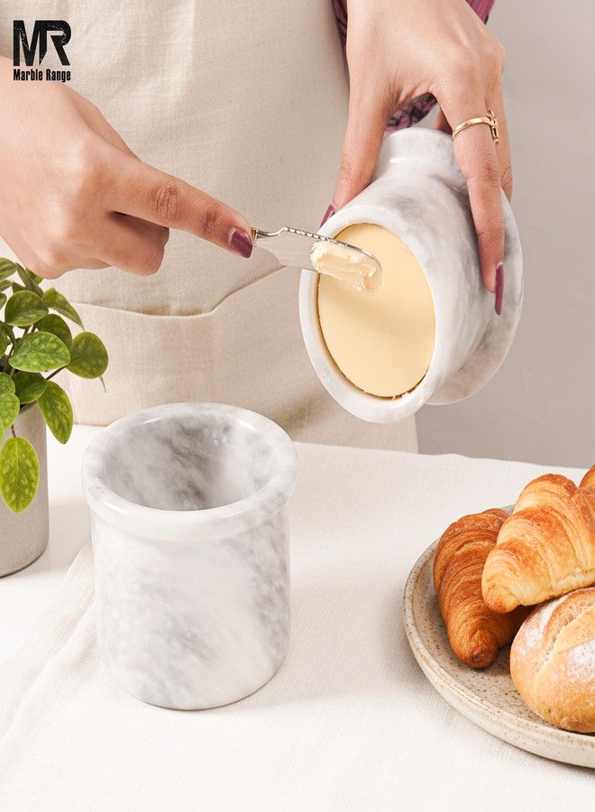 MARBLE RANGE Marble Butter Keeper with Lid Handmade White French Butter Crock for Countertop, 4.25” Butter Dish for Kitchen Decor, Keeps Butter Fresh & Spreadable - Image 2