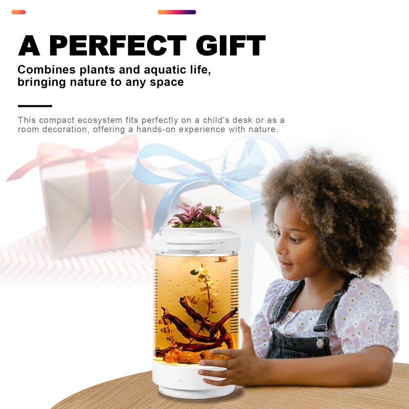 FZONE 1.2Gal Small Fish Tank with Plant Pot, All-in-one Desktop Aquarium Kit with Adjustable 4 Color Light Modes,20dB Filtration Pump,Detachable Backdrop,Invisible Touch Switch, Office & Home Decor - Image 5
