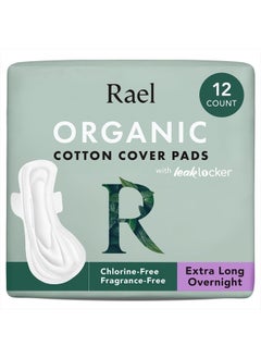 Rael Pads for Women, Organic Cotton Cover - Period Pads with Wings, Feminine Care, Sanitary Napkins, Heavy Absorbency, Unscented, Ultra Thin (Extra Long Overnight, 12 Count)  - Image 1