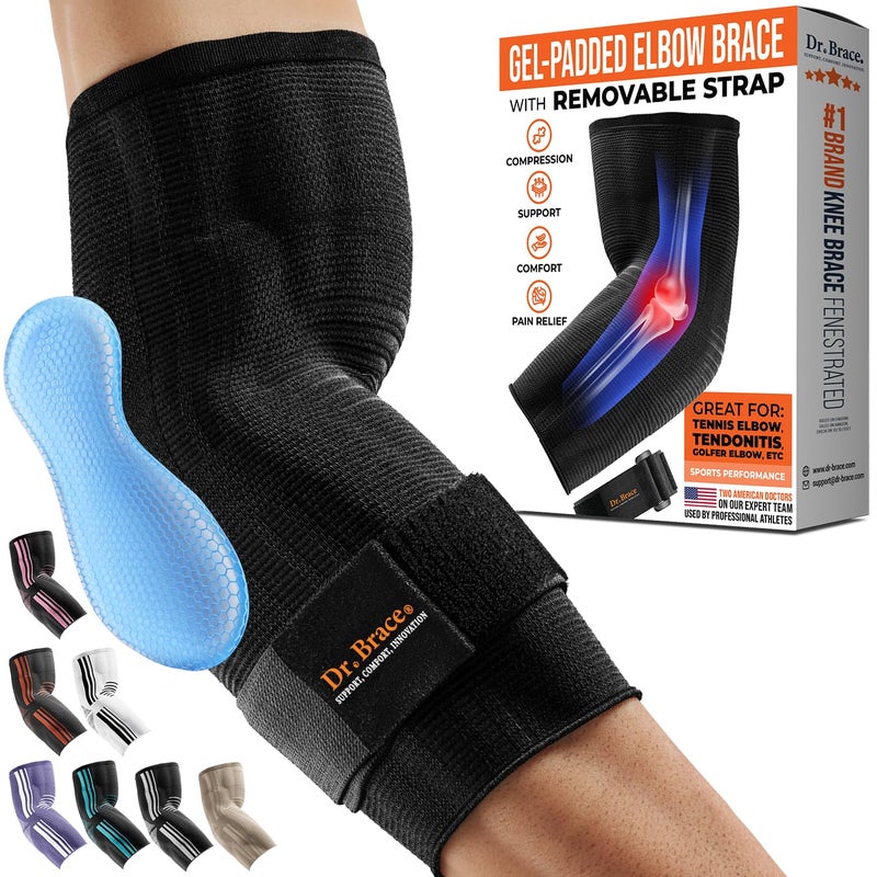 DR. BRACEÂ® Elite Elbow Brace Support, Breathable Elbow Compression Sleeve with Gel Pad for Golfer's, Tennis Elbow & Tendonitis Treatment & Pain Relief 2024 (Black, Medium) - Image 1
