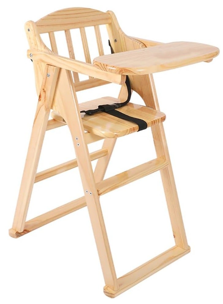 Rubik Wooden High Chair with Tray, Foldable Kids Dinning Highchair with Safety Belt and Cushion for Baby Toddler Feeding (Beige, 20cm Tray) - Image 1