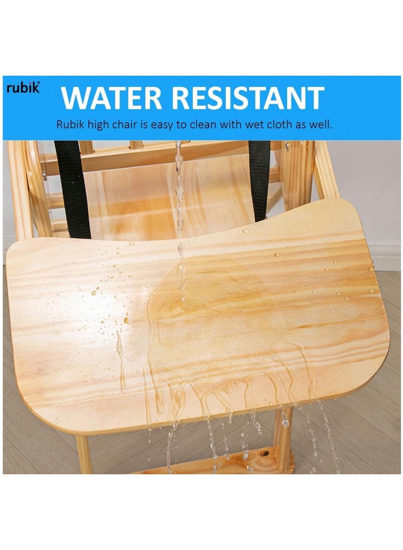 Rubik Wooden High Chair with Tray, Foldable Kids Dinning Highchair with Safety Belt and Cushion for Baby Toddler Feeding (Beige, 20cm Tray) - Image 2