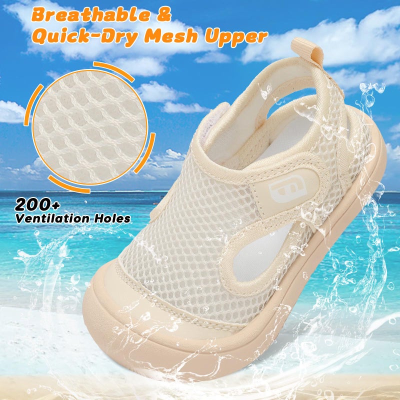 JOINFREE Baby Water Shoes Toddler Boys Girls Sandals Wide Swim Shoes Barefoot Breathable Summer Shoes for Beach Pool Beige 18-24 Months - Image 3