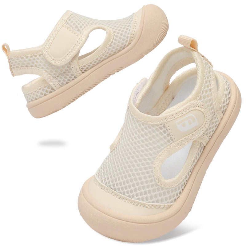 JOINFREE Baby Water Shoes Toddler Boys Girls Sandals Wide Swim Shoes Barefoot Breathable Summer Shoes for Beach Pool Beige 18-24 Months - Image 1