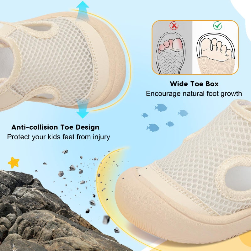 JOINFREE Baby Water Shoes Toddler Boys Girls Sandals Wide Swim Shoes Barefoot Breathable Summer Shoes for Beach Pool Beige 18-24 Months - Image 4