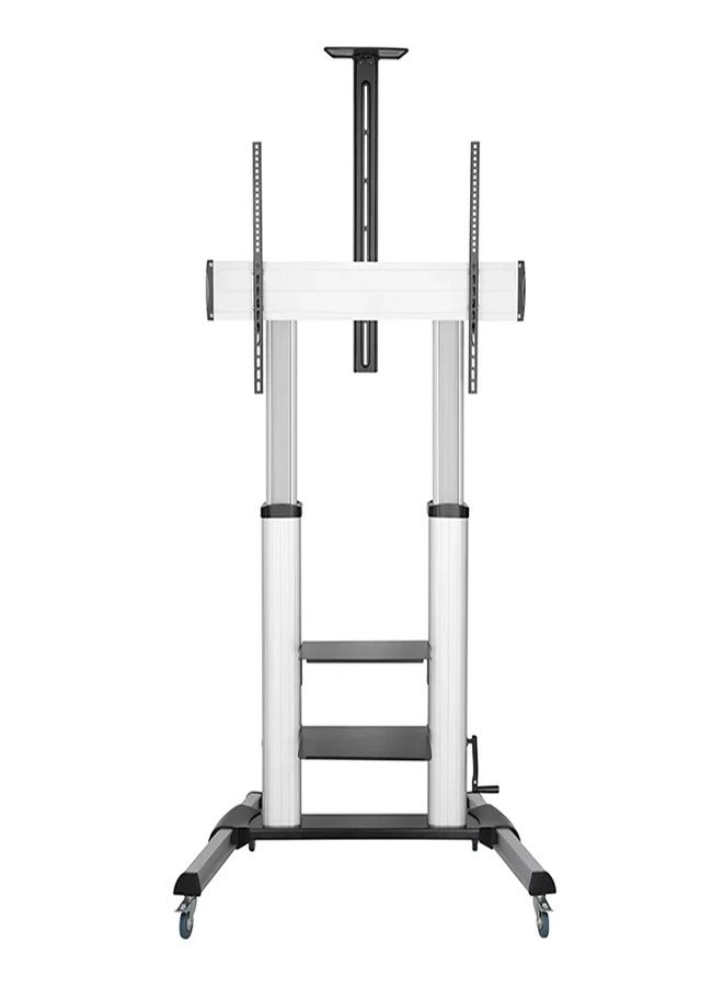 Skill Tech SH 999CR Large Screen Telescopic Height Adjustable Aluminium TV Cart with Crank Handle for 60–100 Inch Screens, VESA 1000x600, Max Load 100kg – Heavy Duty Rolling TV Stand  Black - Image 1
