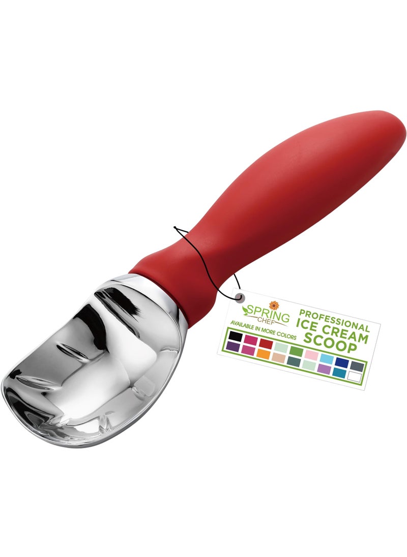 Spring Chef Spring Chef Ice Cream Scoop with Soft Grip Handle Professional Heavy Duty Sturdy Scooper Premium Kitchen Tool for Cookie Dough Gelato Sorbet Red 