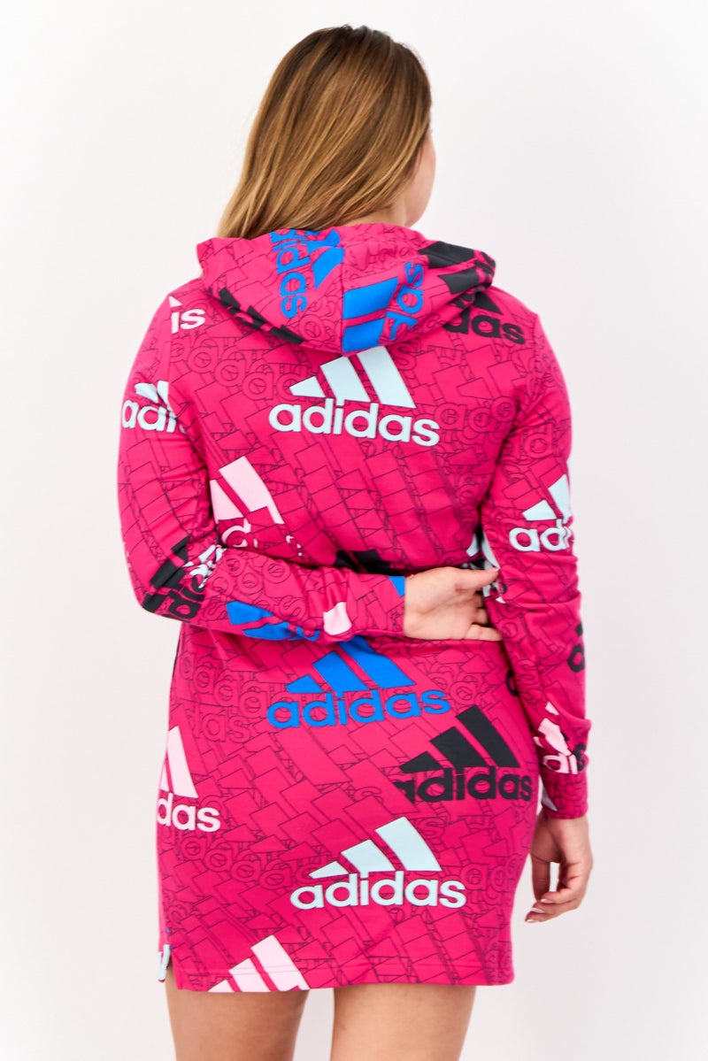 Adidas Women Sportswear Fit Long Sleeves Outdoor Hooded Dress, Pink - Image 3