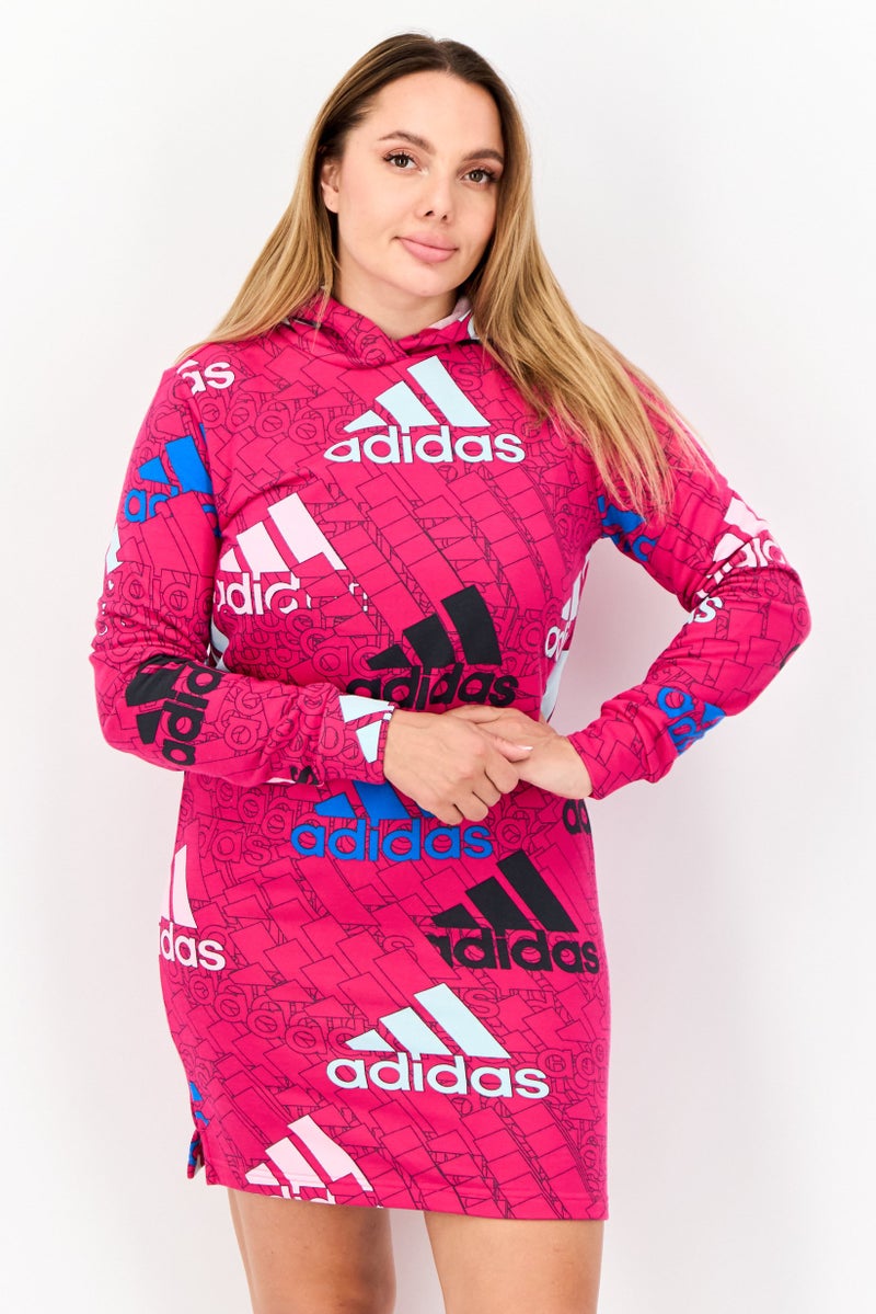 Adidas Women Sportswear Fit Long Sleeves Outdoor Hooded Dress, Pink - Image 1