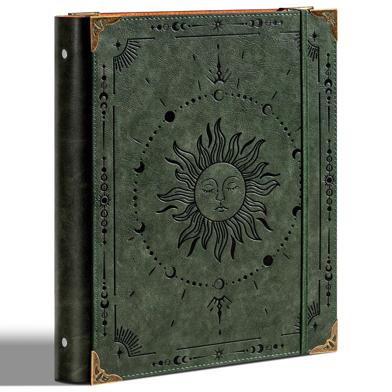 Ovesmusl PU Leather 3 Ring Binder 1 Inch Round Ring Binder Holds 200 Sheets 8.5"x11" Letter Size Paper, Wedding Family History Notebook Cover Loose Leaf Organizer, Green - Image 1